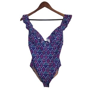 J. Crew Floral Ruffle-Shoulder V-neck One-Piece Swimsuit M *NWT